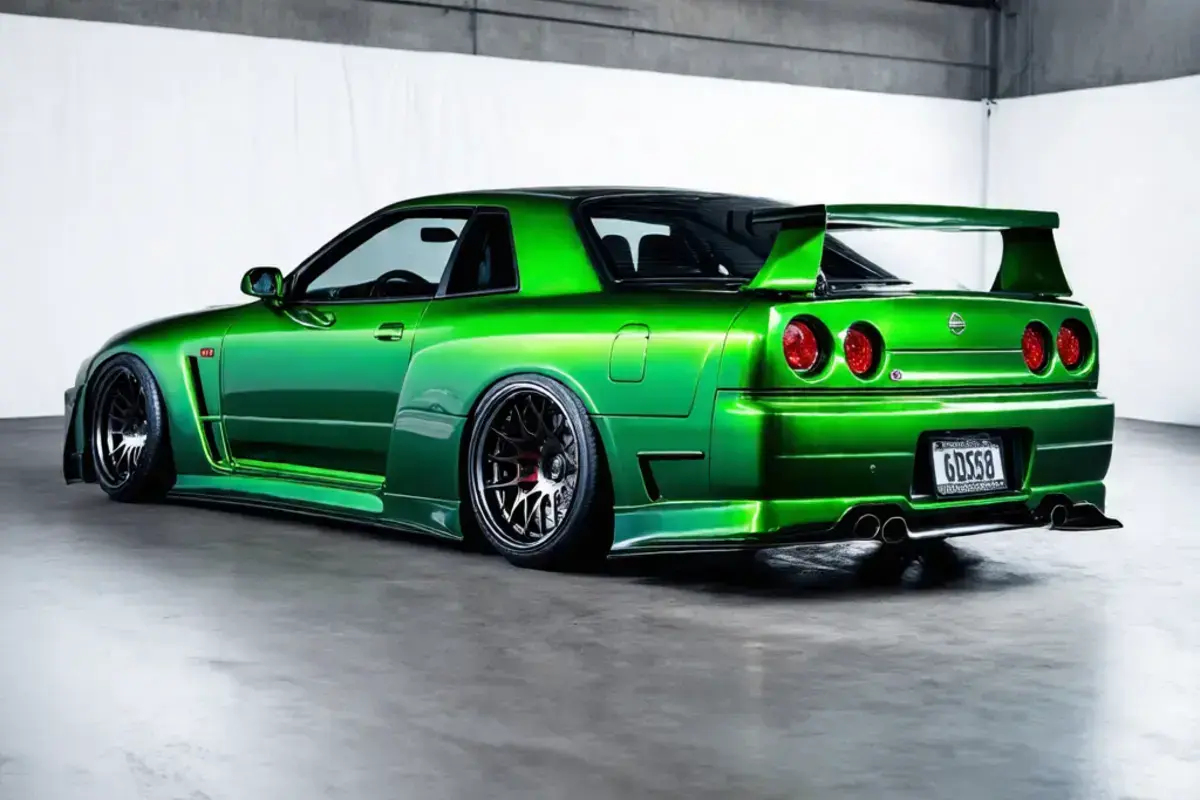 RB26 エンジン搭載 R34 をトキシックグリーンで再塗装